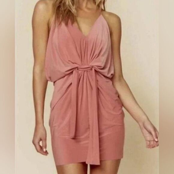 Misa Los Angeles V-Neck Sleeveless Cocktail Party Night Out Mini Dress, Pink - Picture 1 of 11